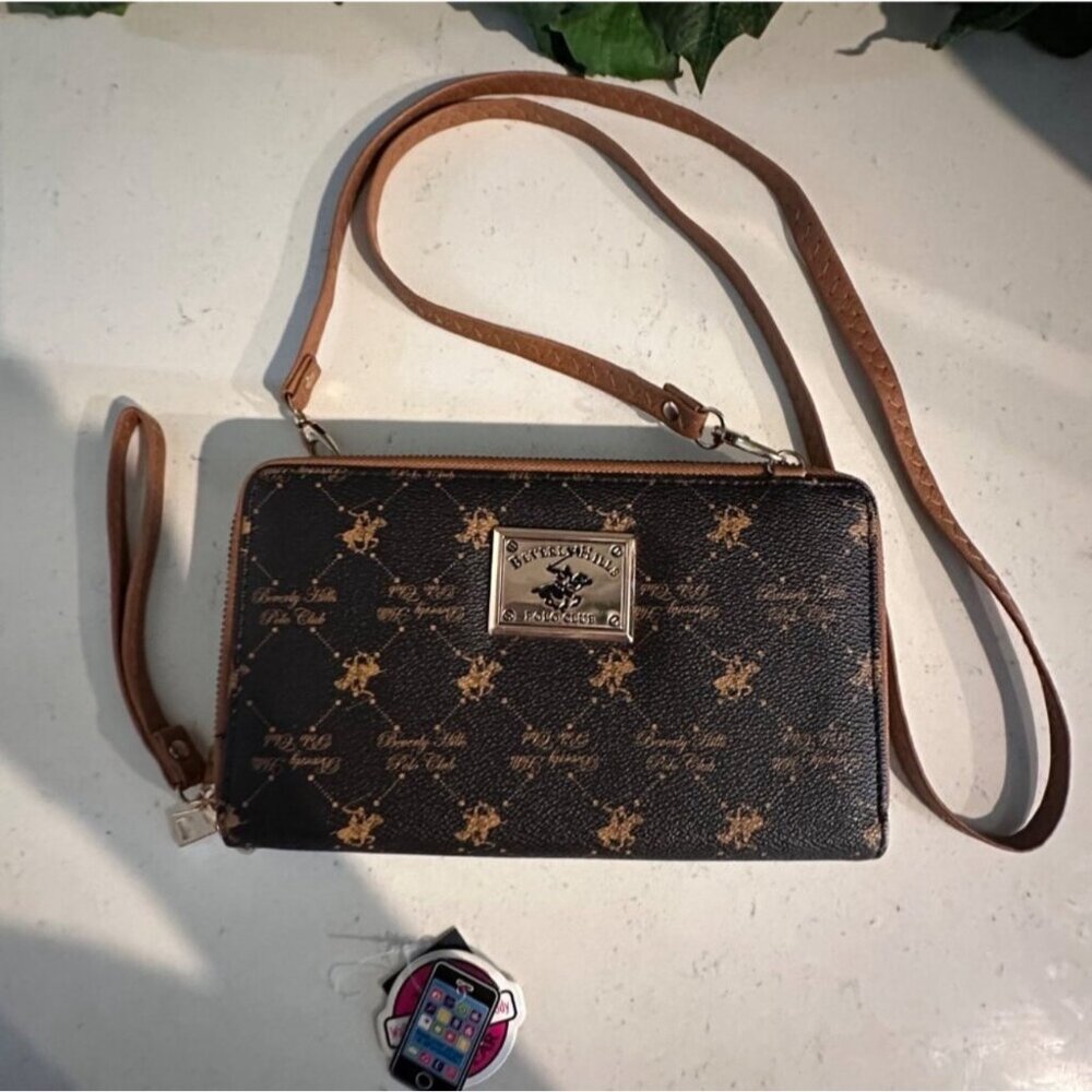 Beverly Hills Polo Club Crossbody Bag & Wallet Combo Holds Cell Phone Brown Pa - Picture 3 of 13